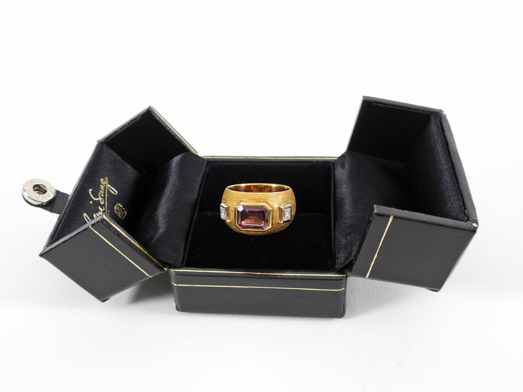 Beni Sung 18K Yellow Gold Tourmaline Diamond 3 Stone Custom Ring - 7.5