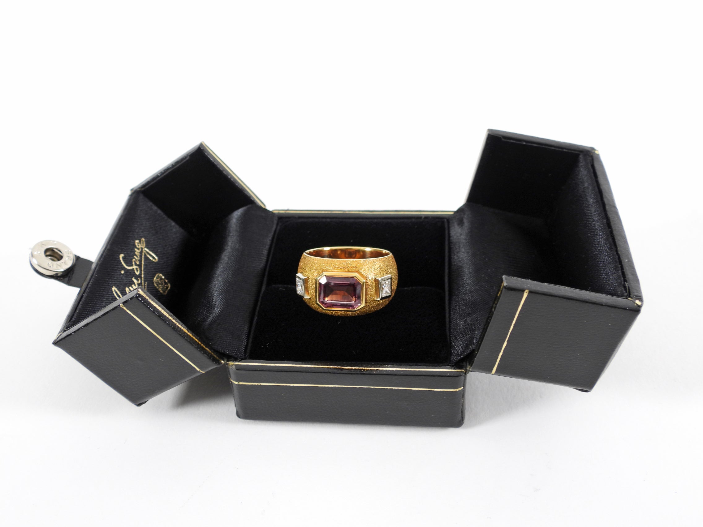 Beni Sung 18K Yellow Gold Tourmaline Diamond 3 Stone Custom Ring - 7.5