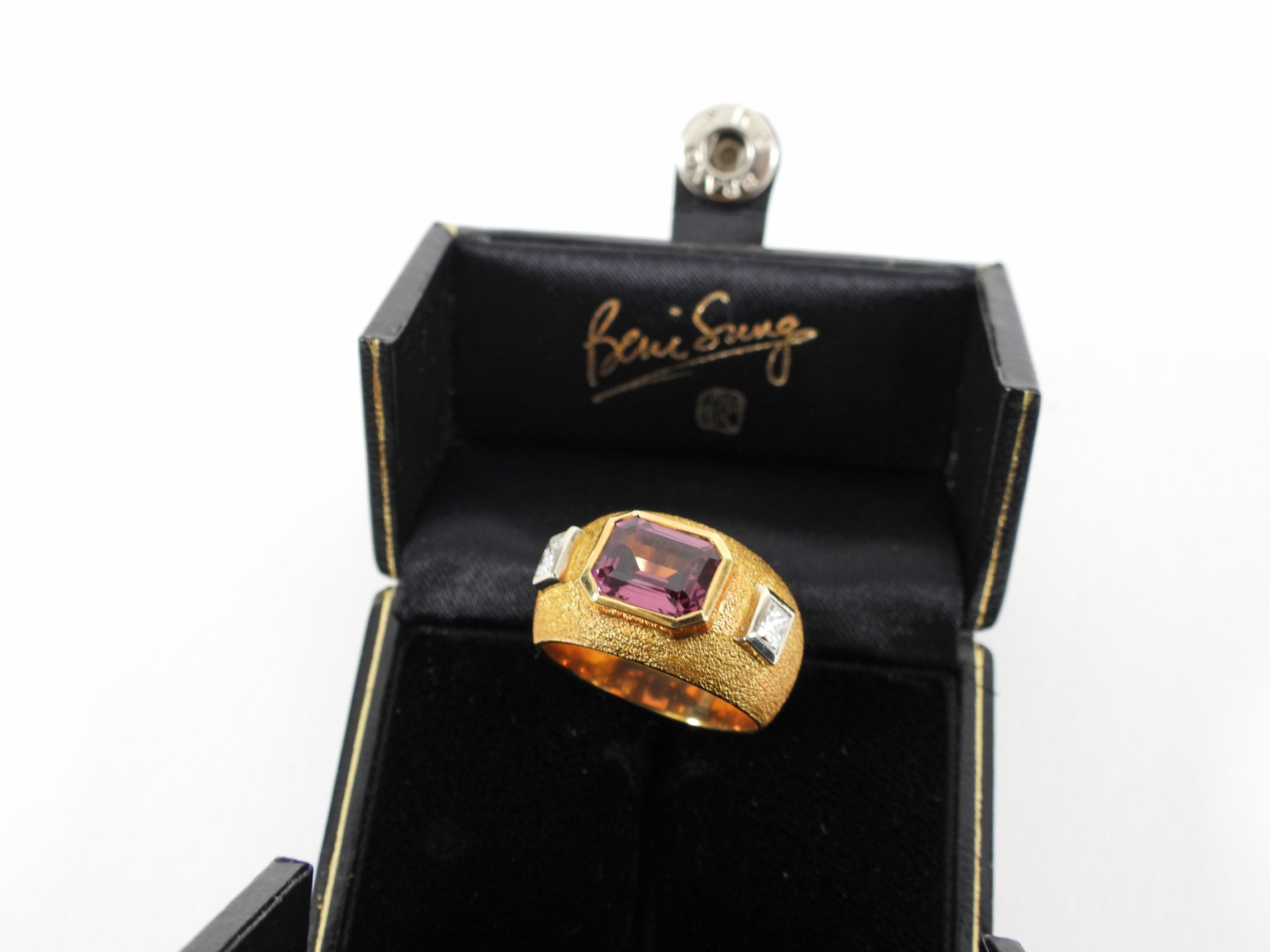 Beni Sung 18K Yellow Gold Tourmaline Diamond 3 Stone Custom Ring - 7.5