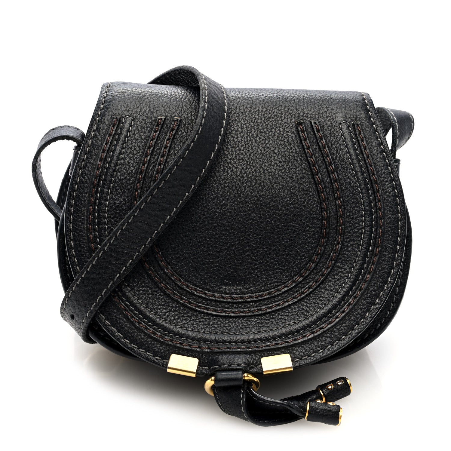 Calfskin Mini Marcie Round Crossbody Bag Black
