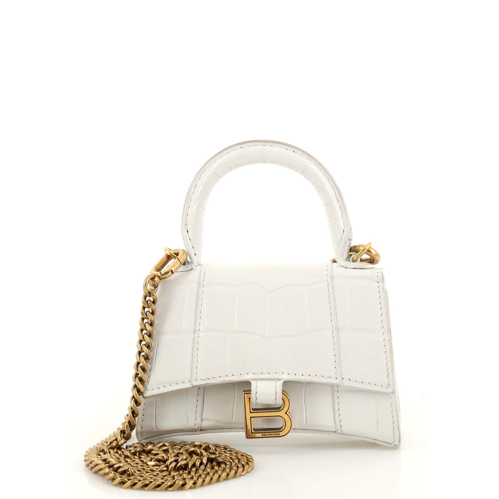 Hourglass Top Handle Bag Crocodile Embossed Leather Mini