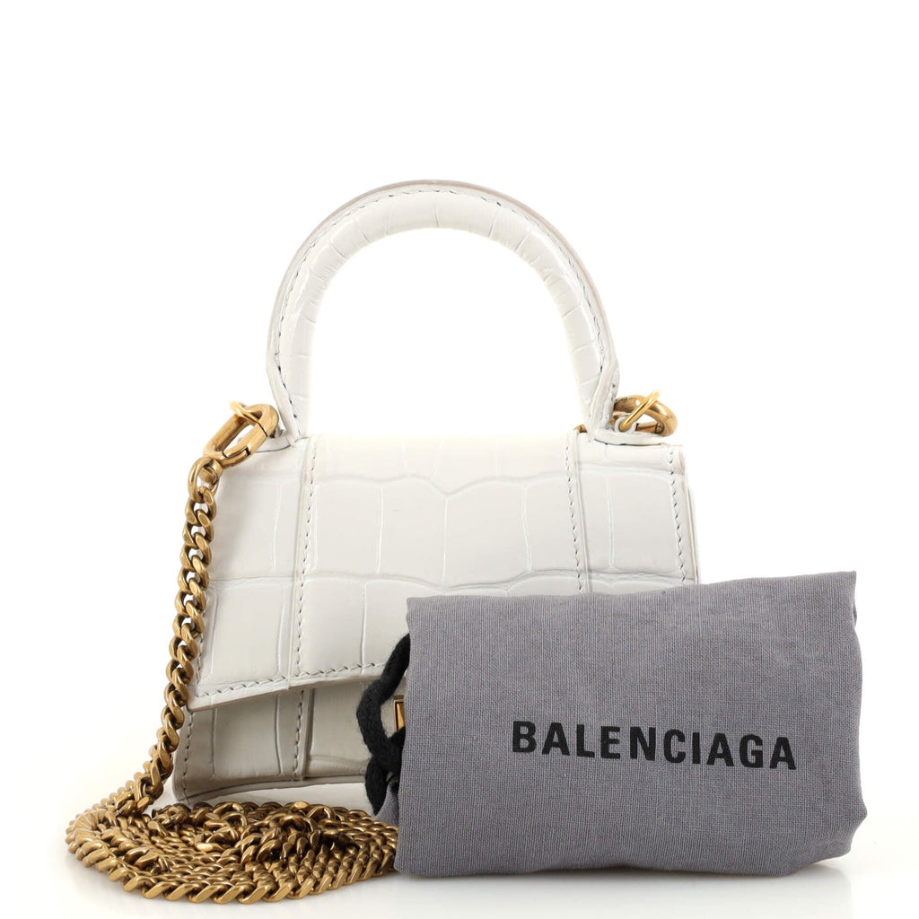 Hourglass Top Handle Bag Crocodile Embossed Leather Mini