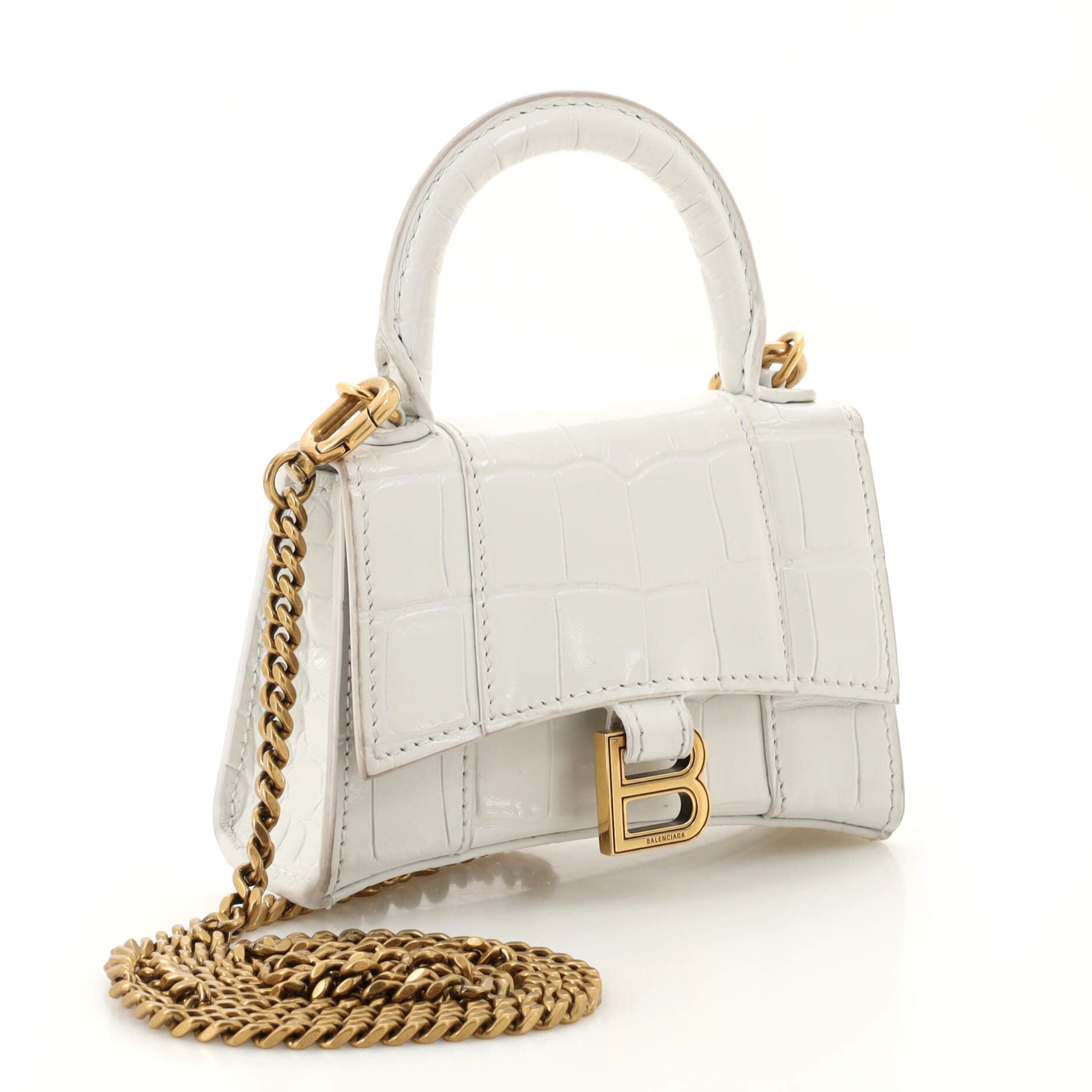 Hourglass Top Handle Bag Crocodile Embossed Leather Mini