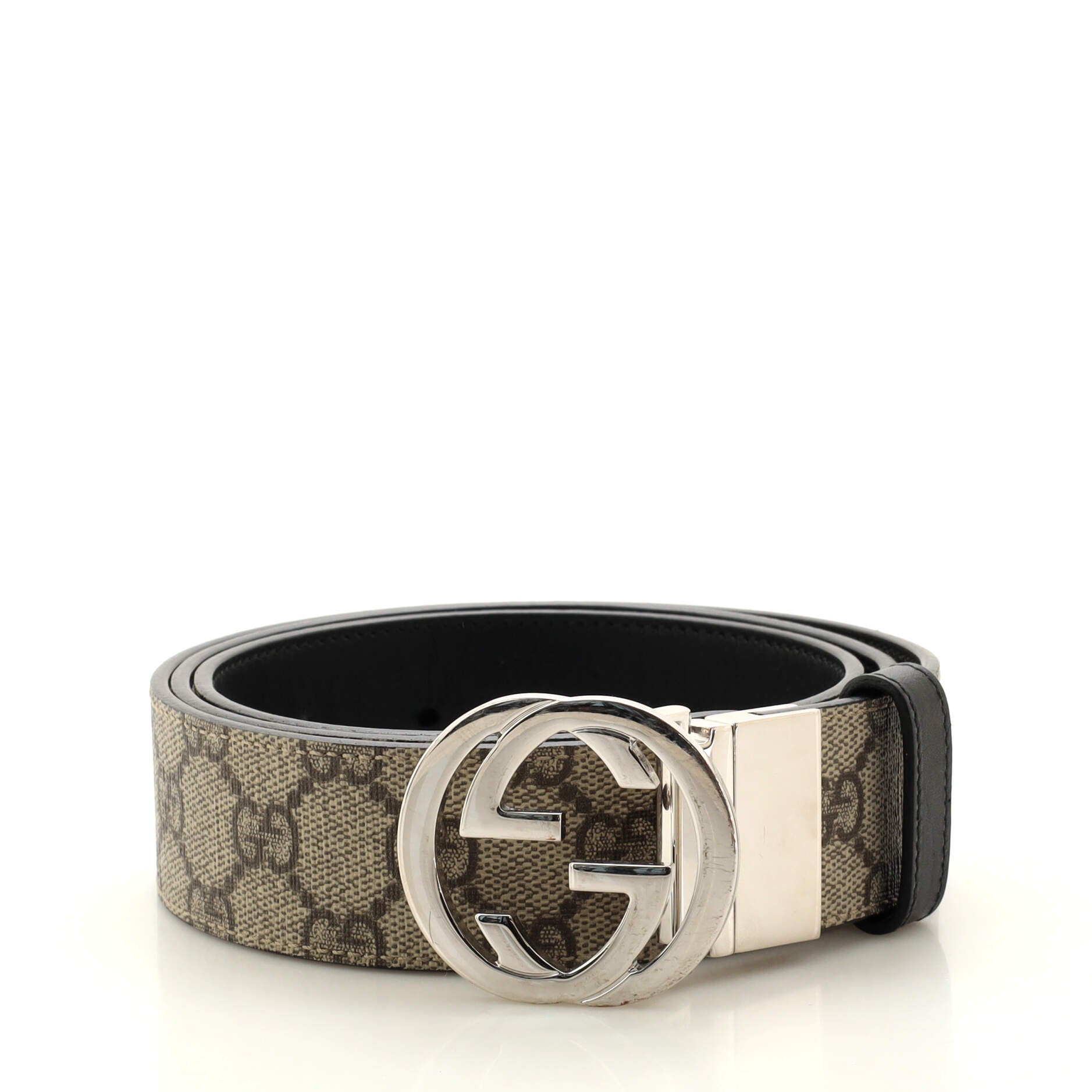 Interlocking G Reversible Belt GG Coated Canvas and Leather Wide 100