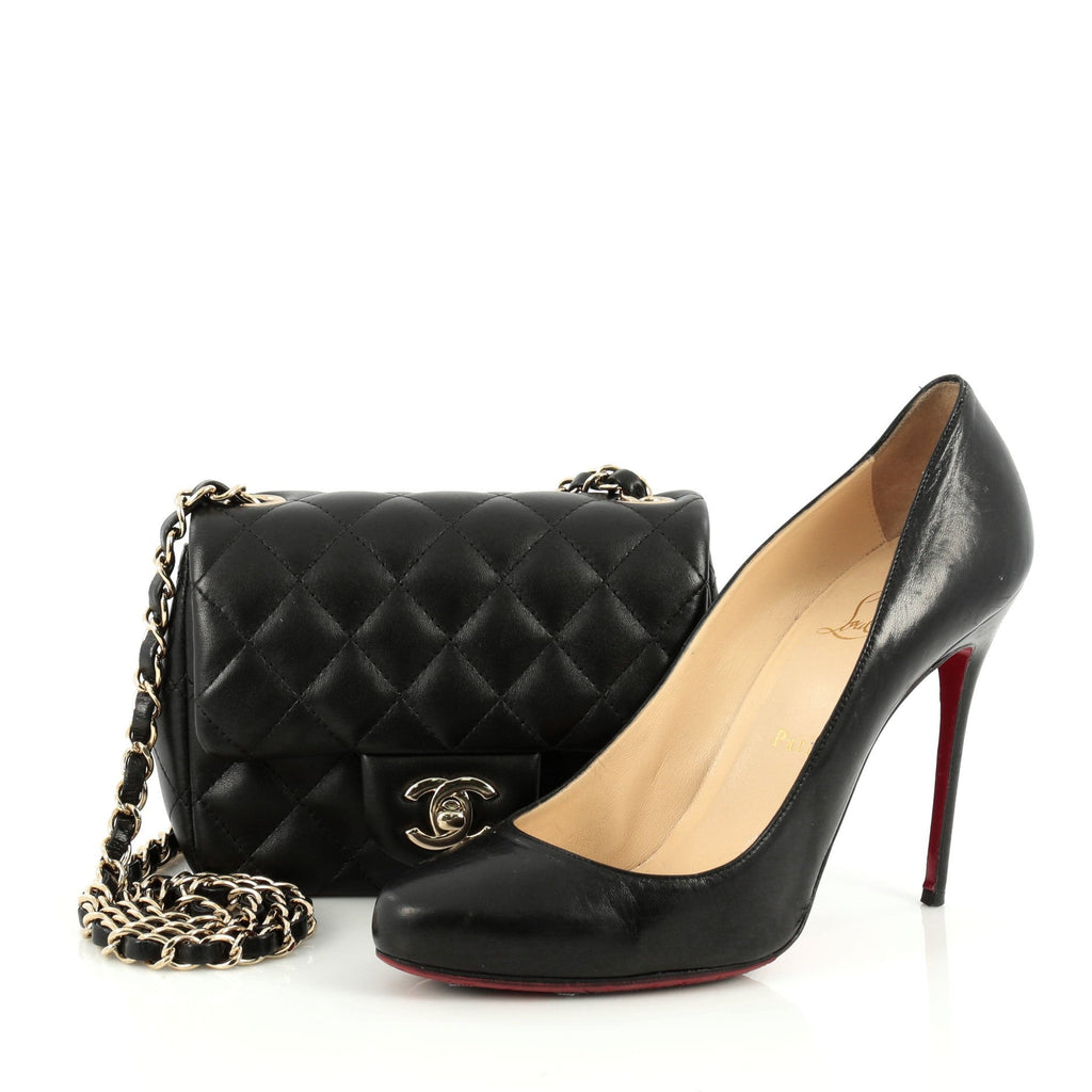 Square Classic Single Flap Bag Quilted Lambskin Mini