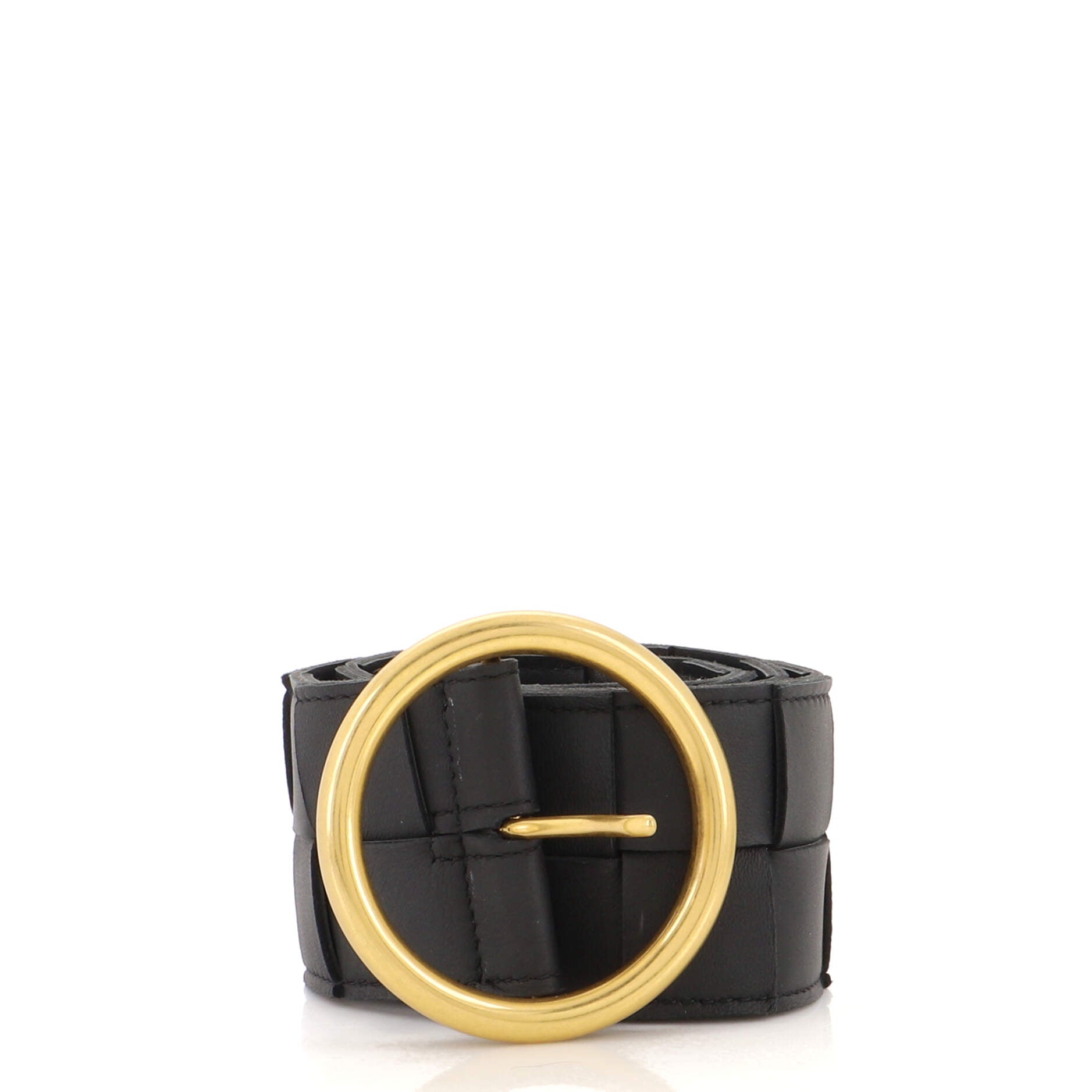 Circular Buckle Belt Maxi Intrecciato Leather Wide 75