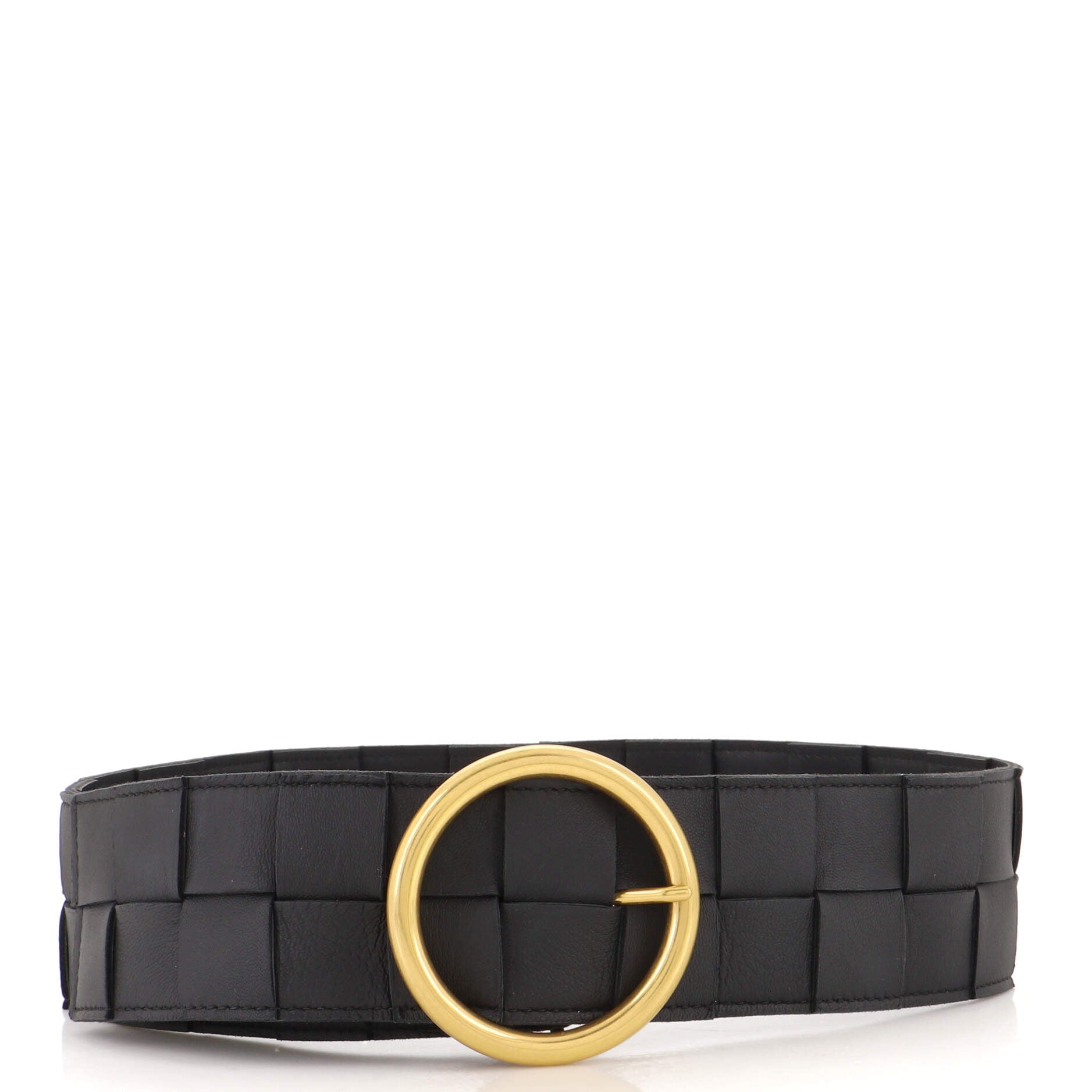 Circular Buckle Belt Maxi Intrecciato Leather Wide 75