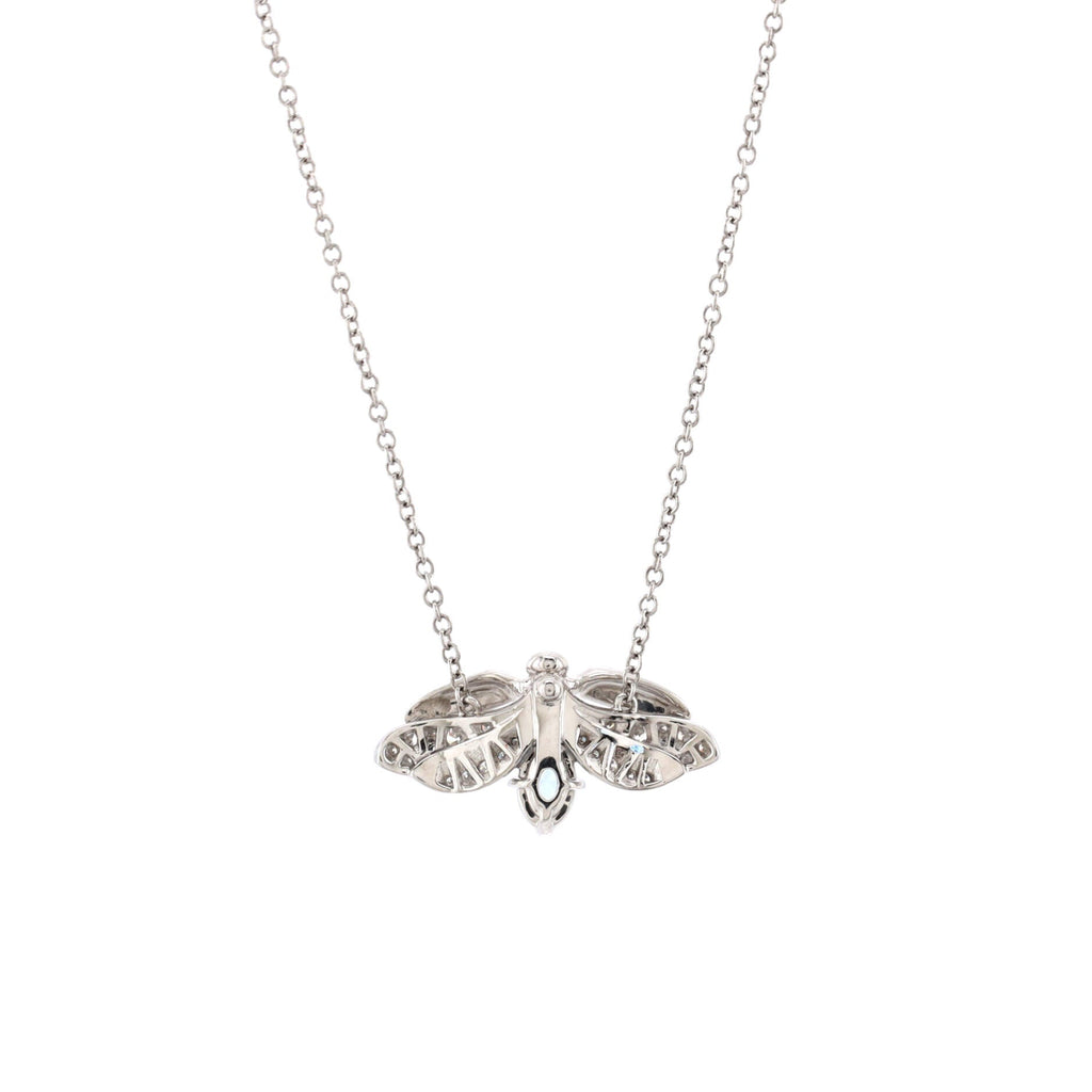 Paper Flowers Firefly Pendant Necklace Platinum with Diamonds and Aquamarine Small