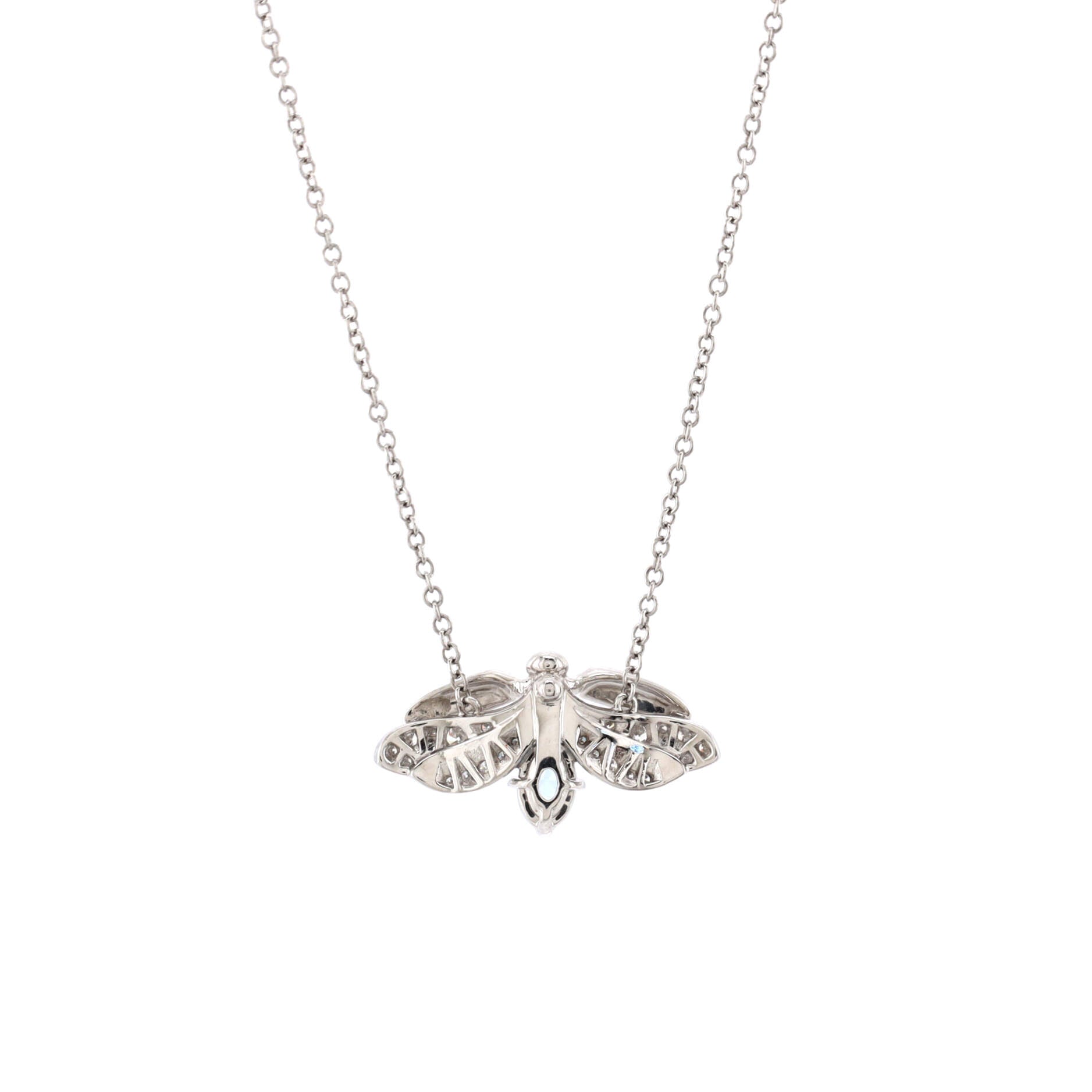 Paper Flowers Firefly Pendant Necklace Platinum with Diamonds and Aquamarine Small