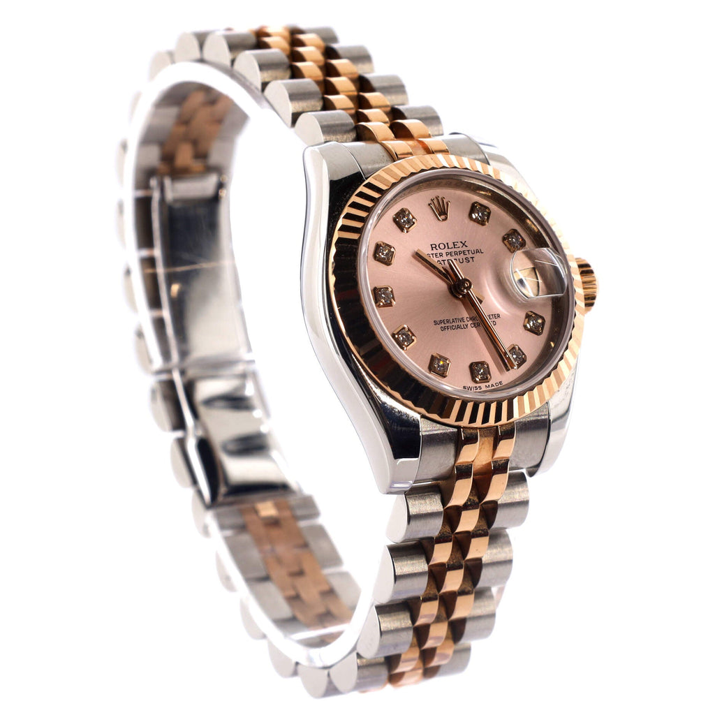 Oyster Perpetual Datejust Automatic Watch Stainless Steel and Rose Gold with Diamond Markers 26