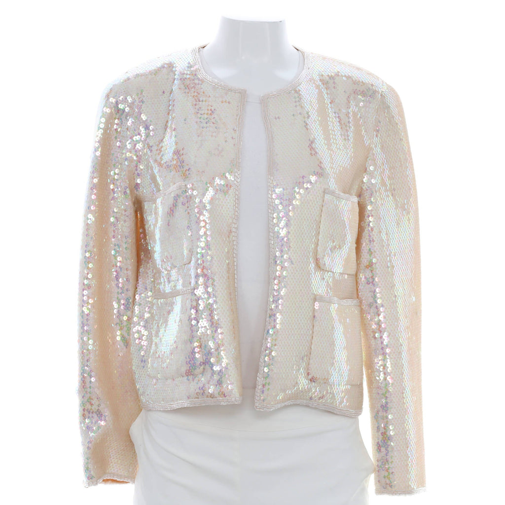 Women's Vintage Collarless Jacket Sequin Embellished Polyester