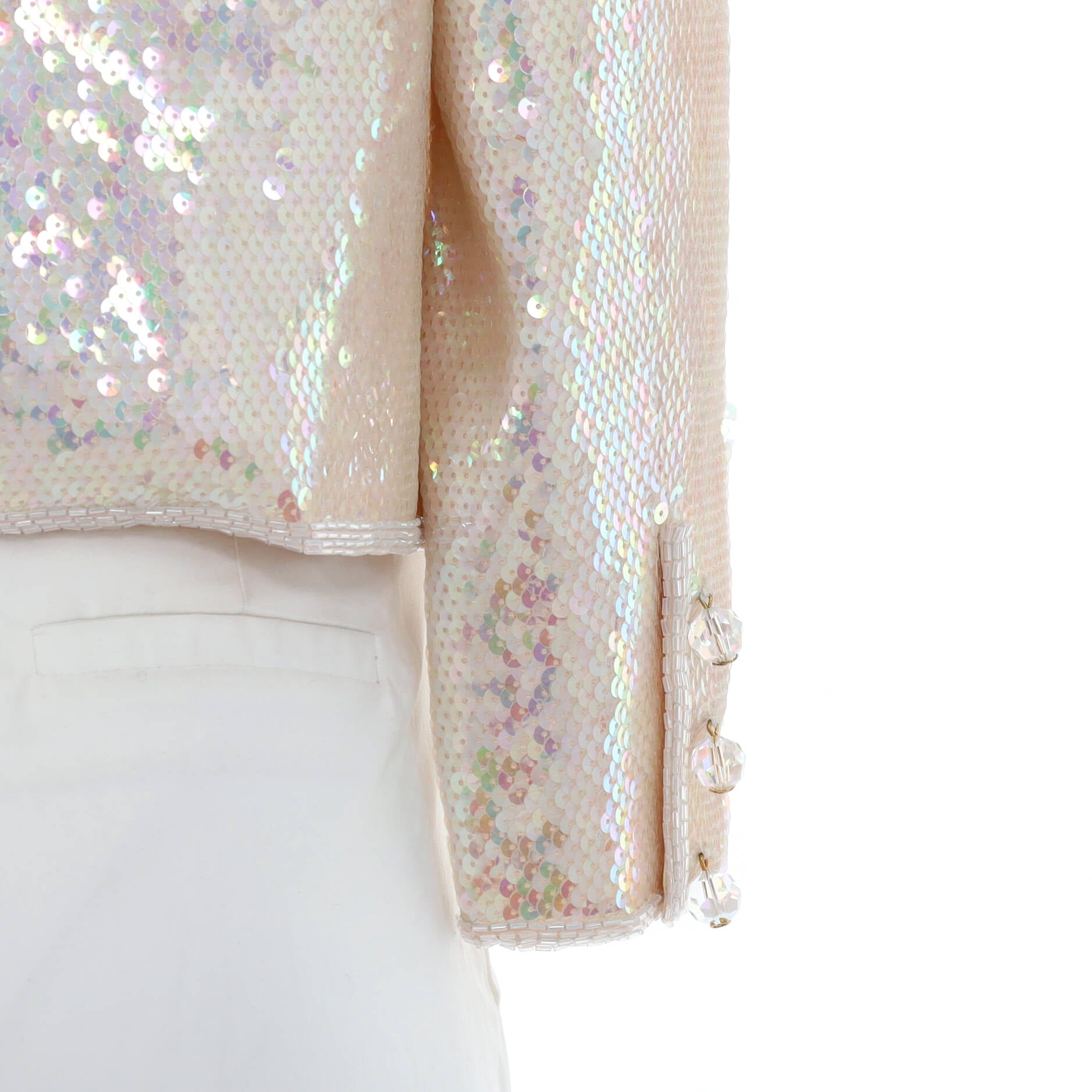 Women's Vintage Collarless Jacket Sequin Embellished Polyester