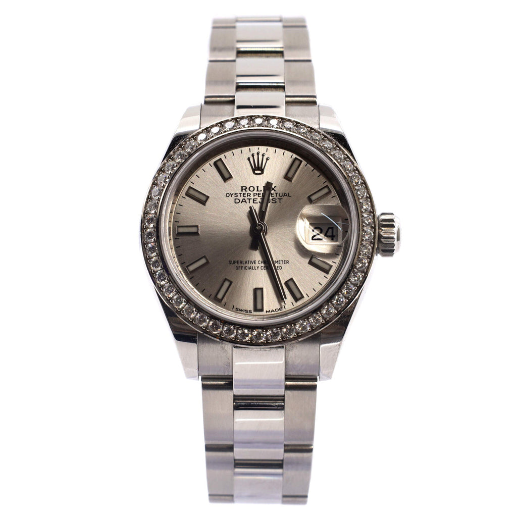 Oyster Perpetual Datejust Automatic Watch Stainless Steel and White Gold with Diamond Bezel 28