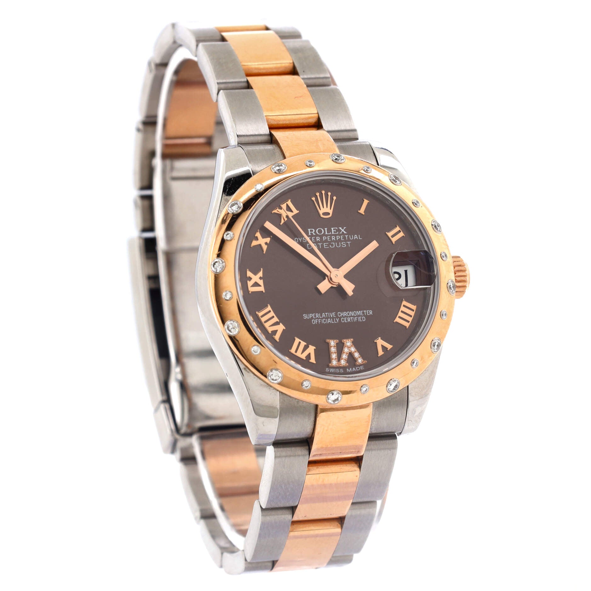Oyster Perpetual Datejust Automatic Watch Stainless Steel and Rose Gold with Diamond Scattered Bezel and Diamond VI Numeral 31