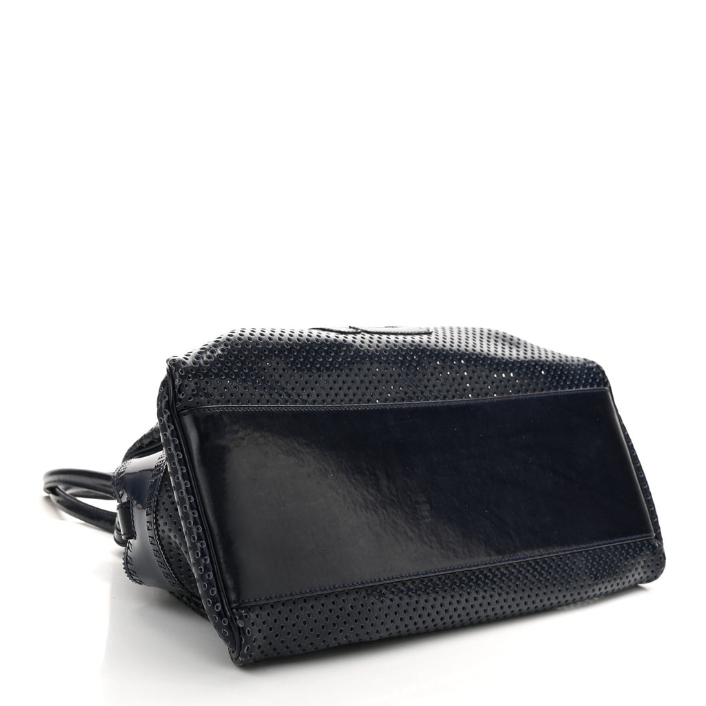 Patent Perforated Calfskin Bag De Jour Perforated Tote Navy