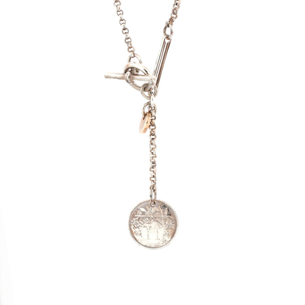 Ex-Libris Long Necklace Sterling Silver with 18K Rose Gold Small