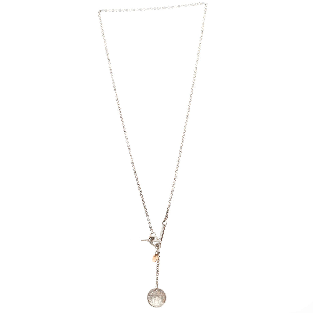 Ex-Libris Long Necklace Sterling Silver with 18K Rose Gold Small