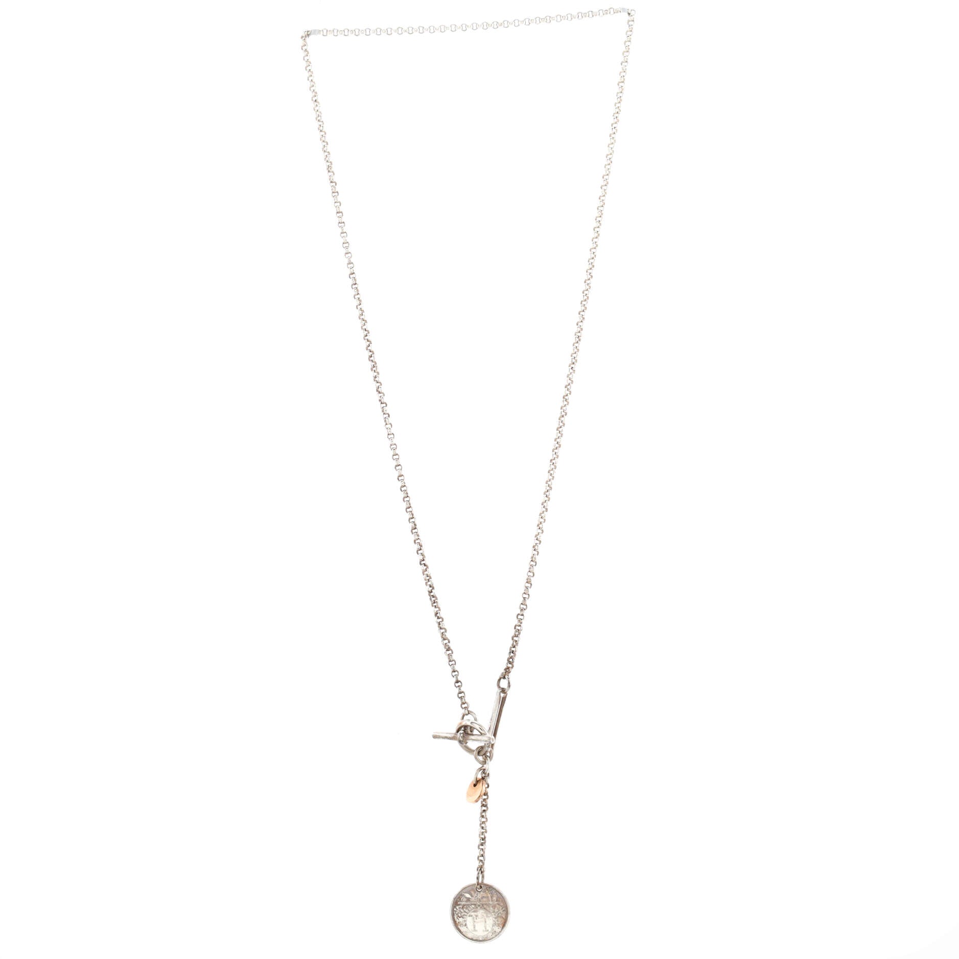 Ex-Libris Long Necklace Sterling Silver with 18K Rose Gold Small