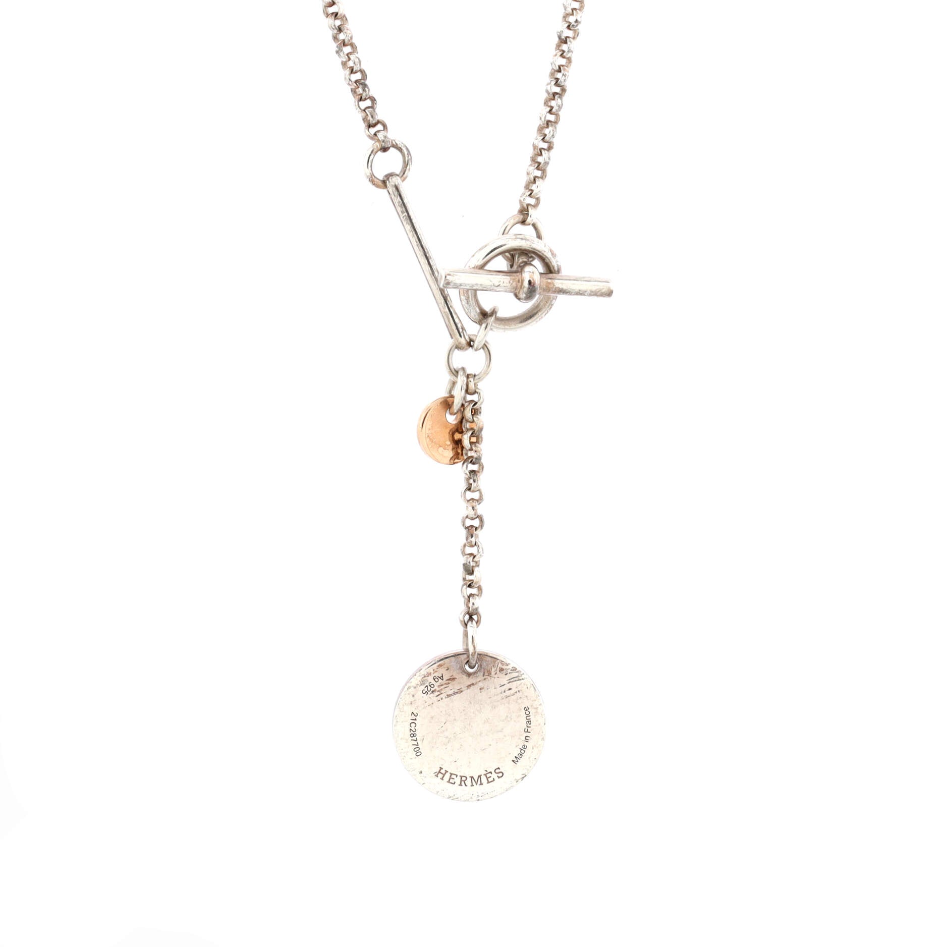 Ex-Libris Long Necklace Sterling Silver with 18K Rose Gold Small