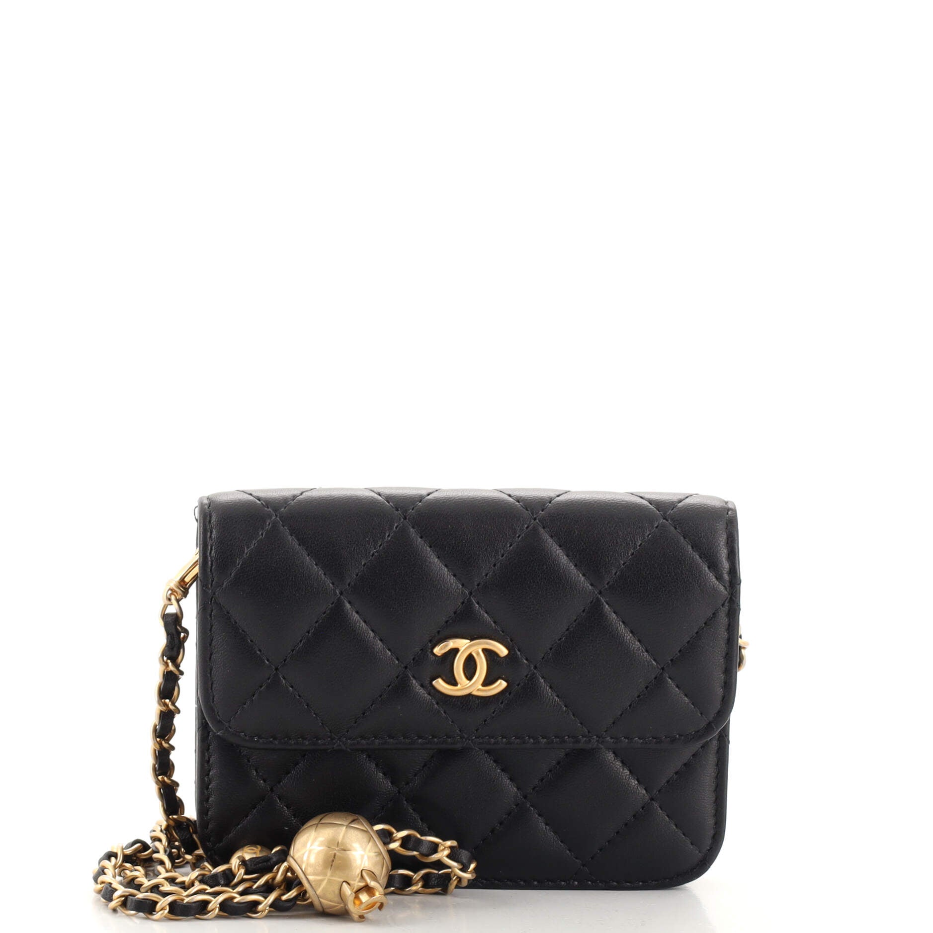 Pearl Crush Flap Clutch with Chain Quilted Lambskin Mini