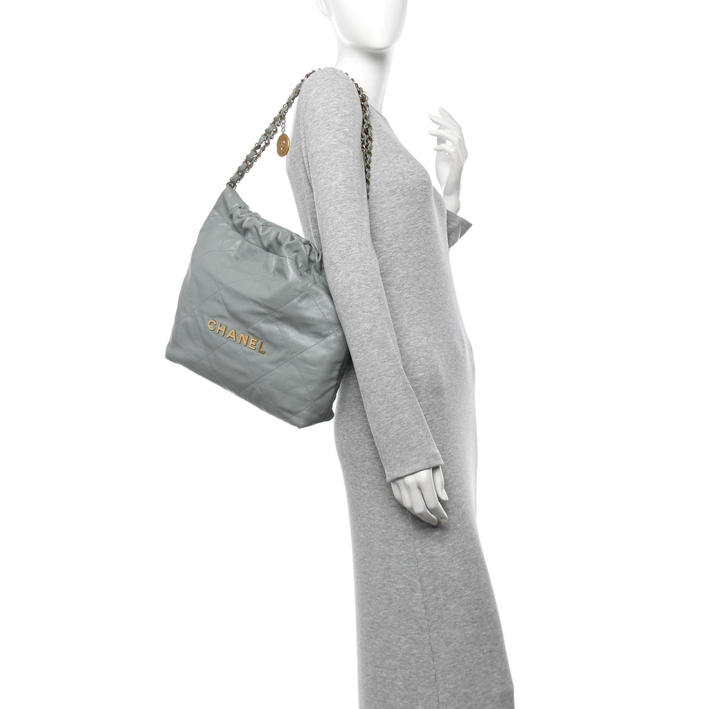 Shiny Calfskin Quilted Small Chanel 22 Grey