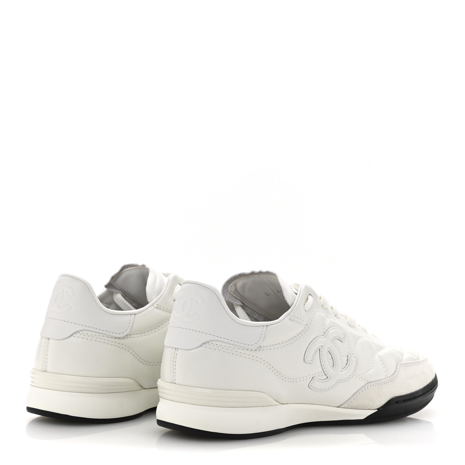 Shiny Calfskin Suede Quilted CC Logo Sneakers 37 White