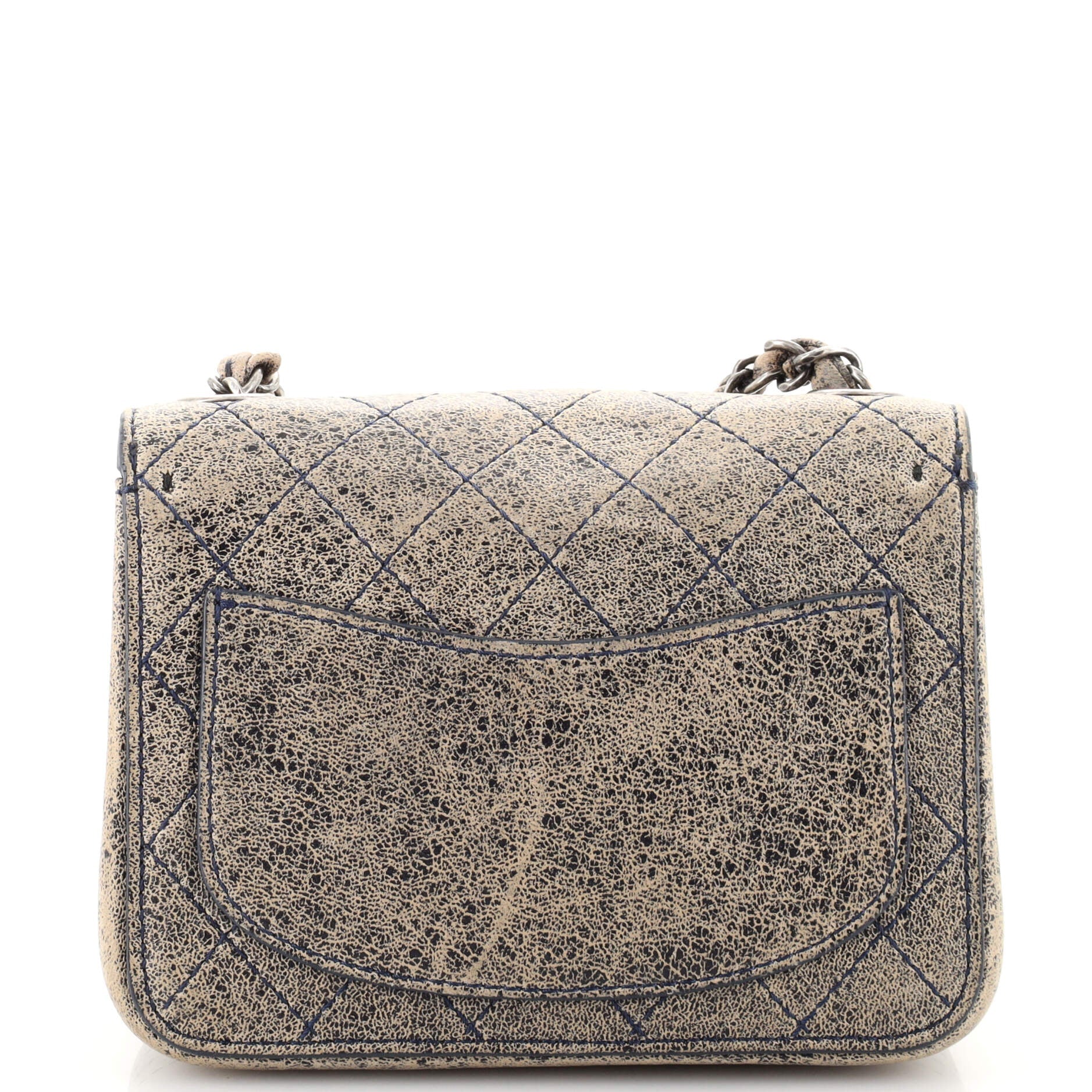 Square Classic Single Flap Bag Stitched Crackled Calfskin Mini