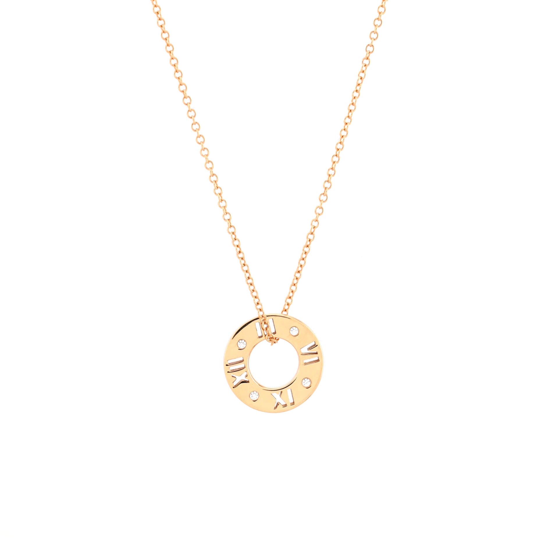 Atlas Pierced Circle Pendant Necklace 18K Rose Gold with Diamonds