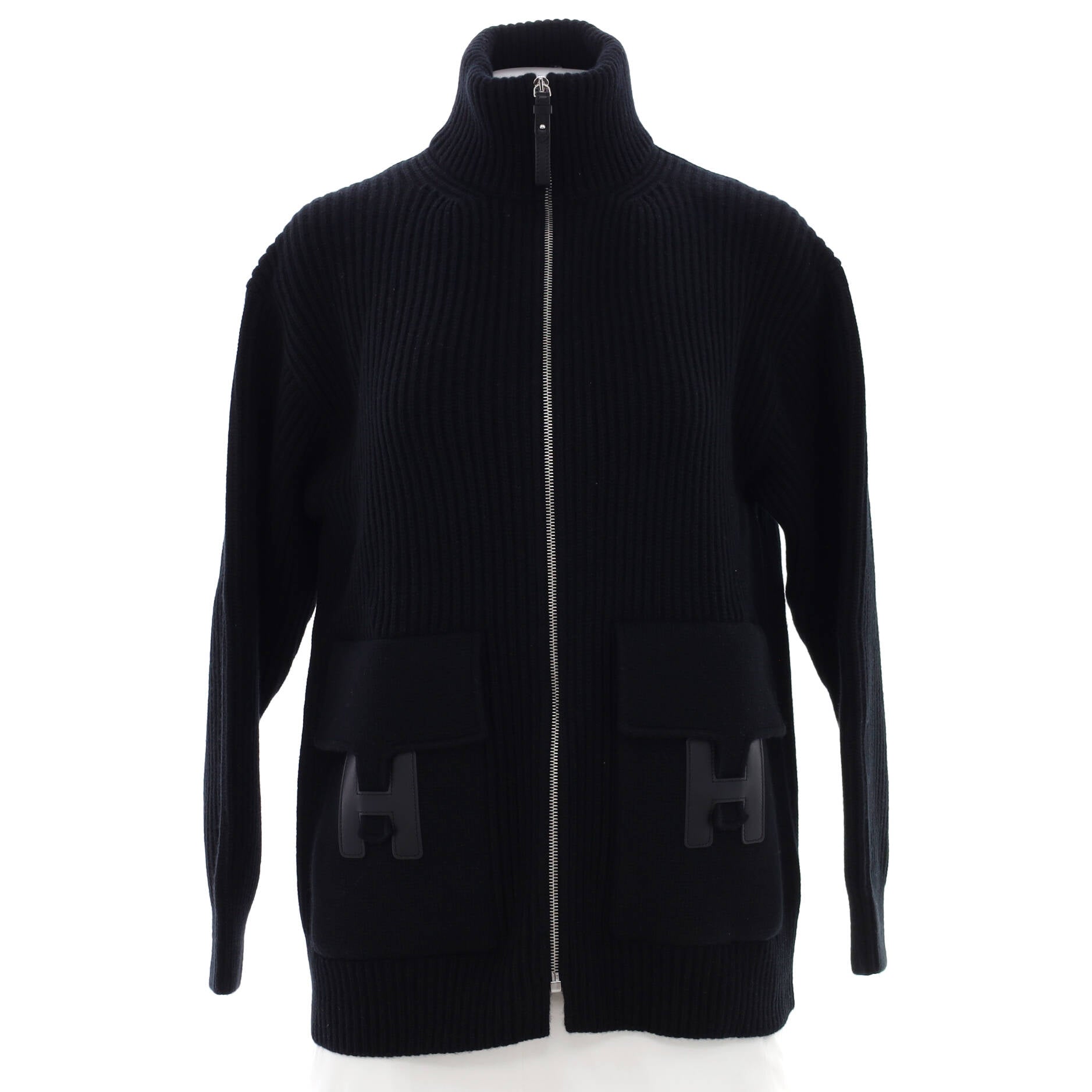 Women's H Pocket Zipped Long Jacket Knit Wool