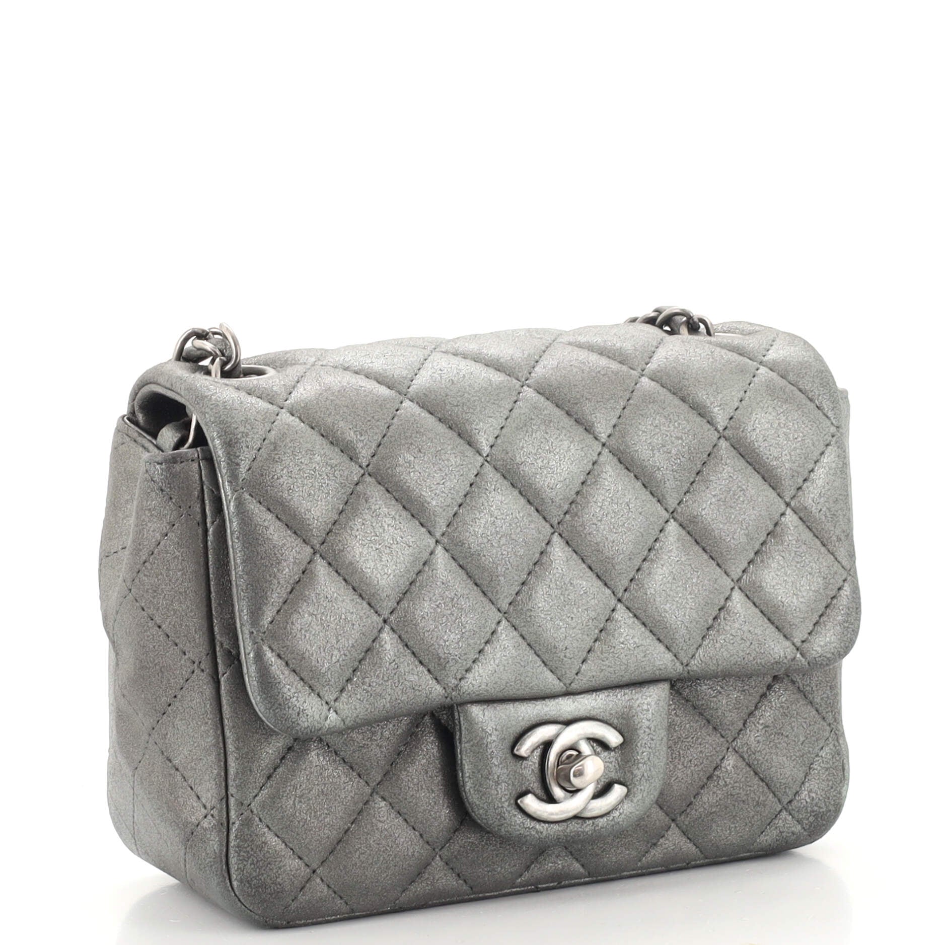 Square Classic Single Flap Bag Quilted Metallic Lambskin Mini