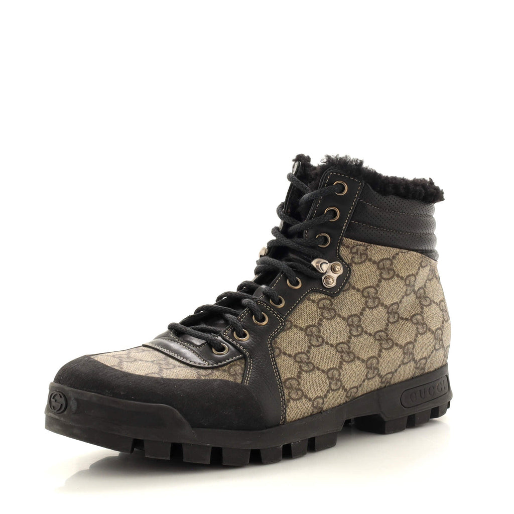 Men's Nebraska Lace Up Boots GG Coated Canvas and Shearling