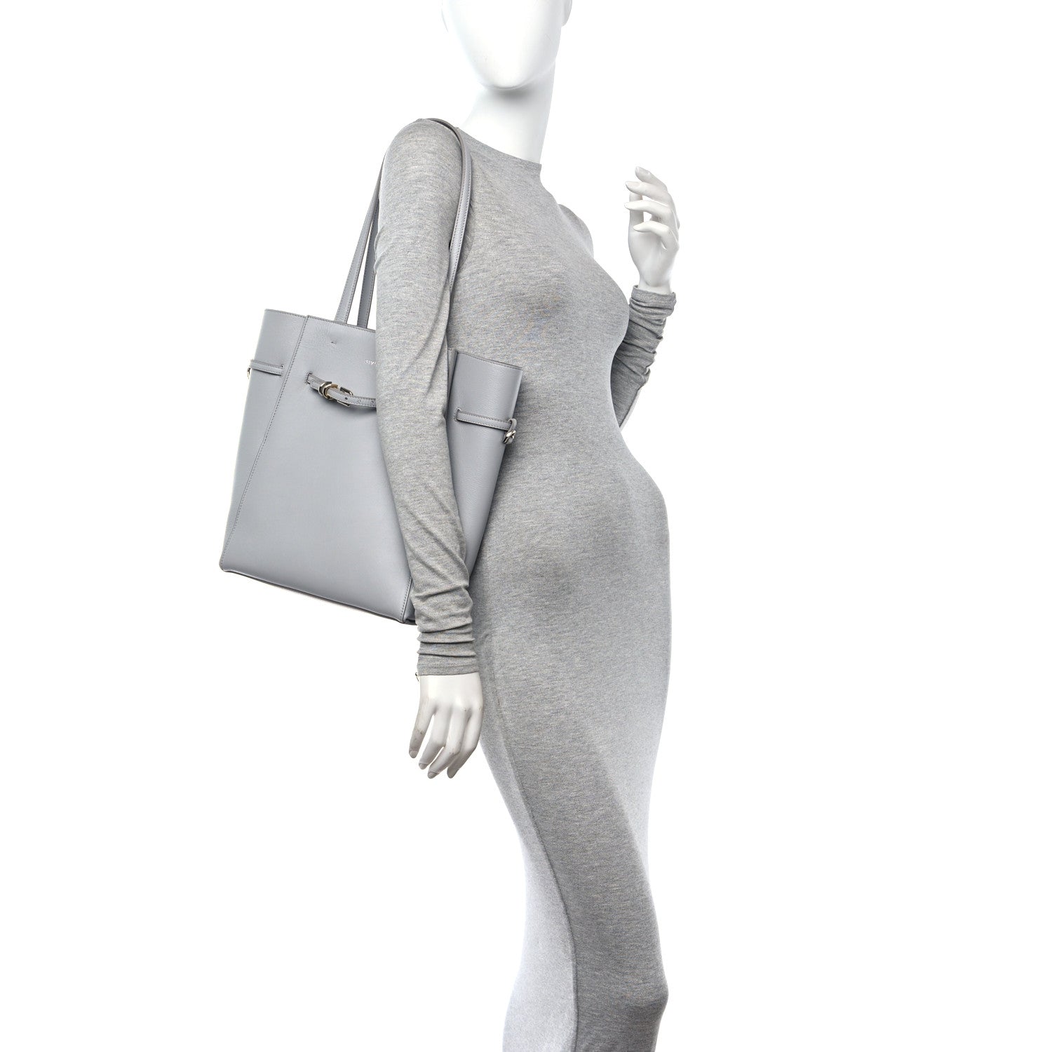 Calfskin Small Voyou Small North South Tote Light Grey