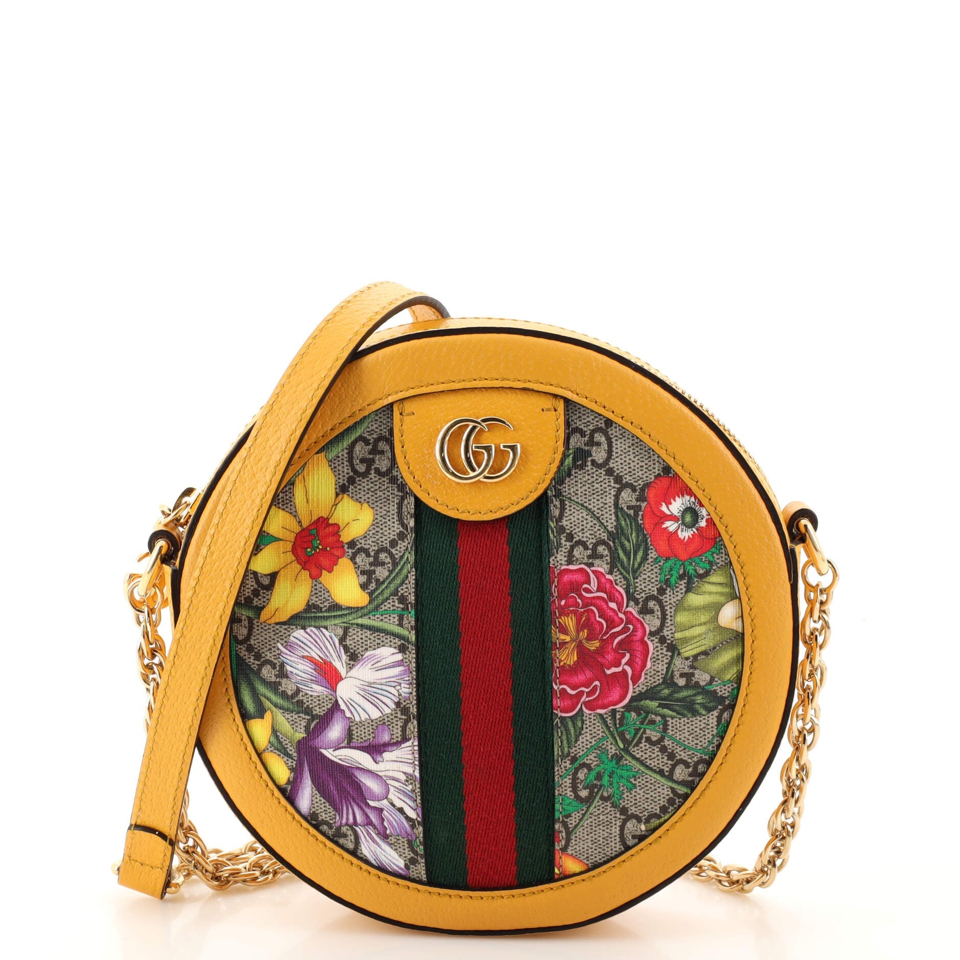 Ophidia Round Shoulder Bag Flora GG Coated Canvas Mini