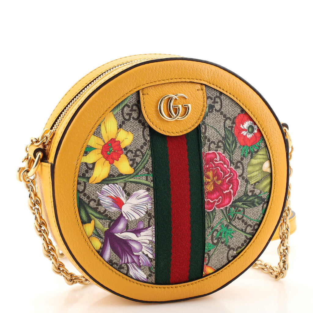Ophidia Round Shoulder Bag Flora GG Coated Canvas Mini