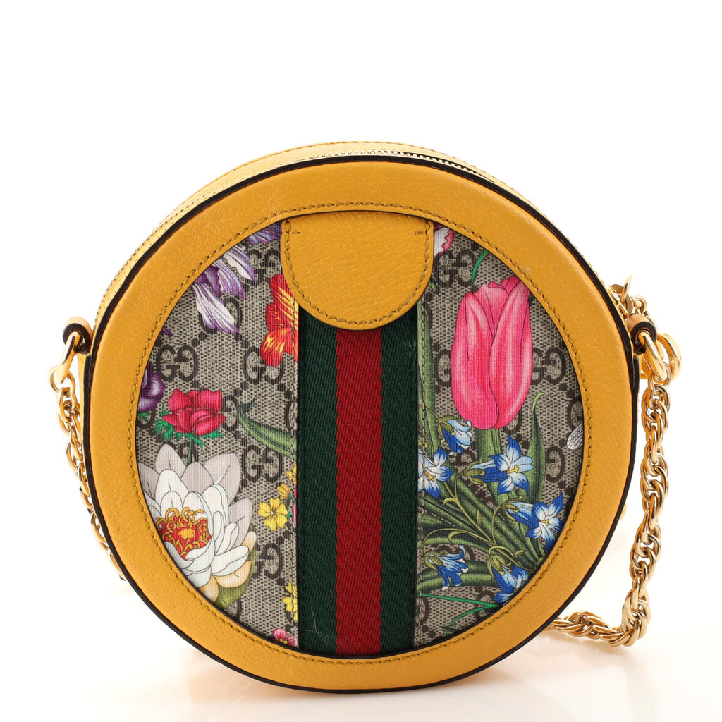 Ophidia Round Shoulder Bag Flora GG Coated Canvas Mini
