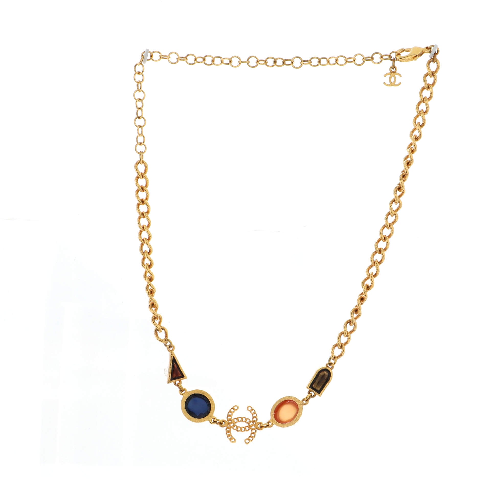 CC Geometric Chain Necklace Metal with Cabachons
