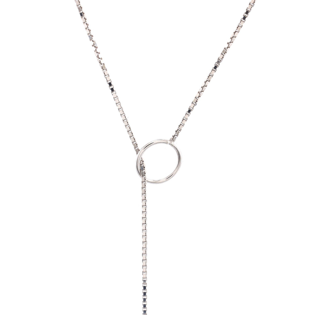 Logo Lariat Necklace 18K White Gold