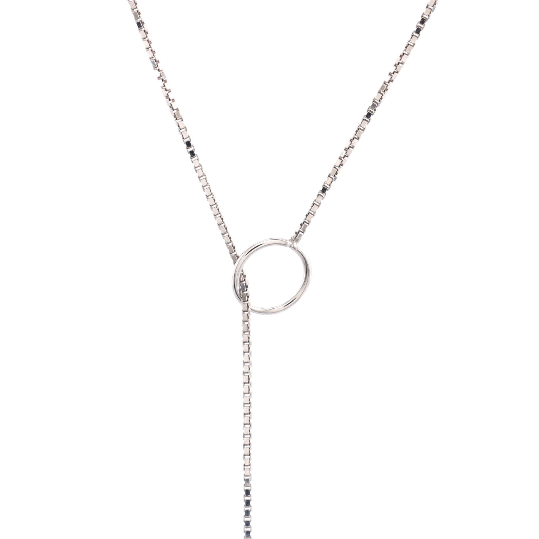 Logo Lariat Necklace 18K White Gold
