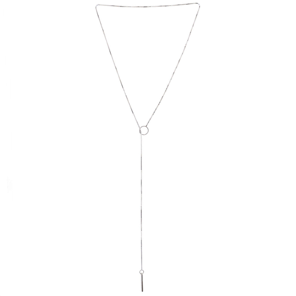 Logo Lariat Necklace 18K White Gold