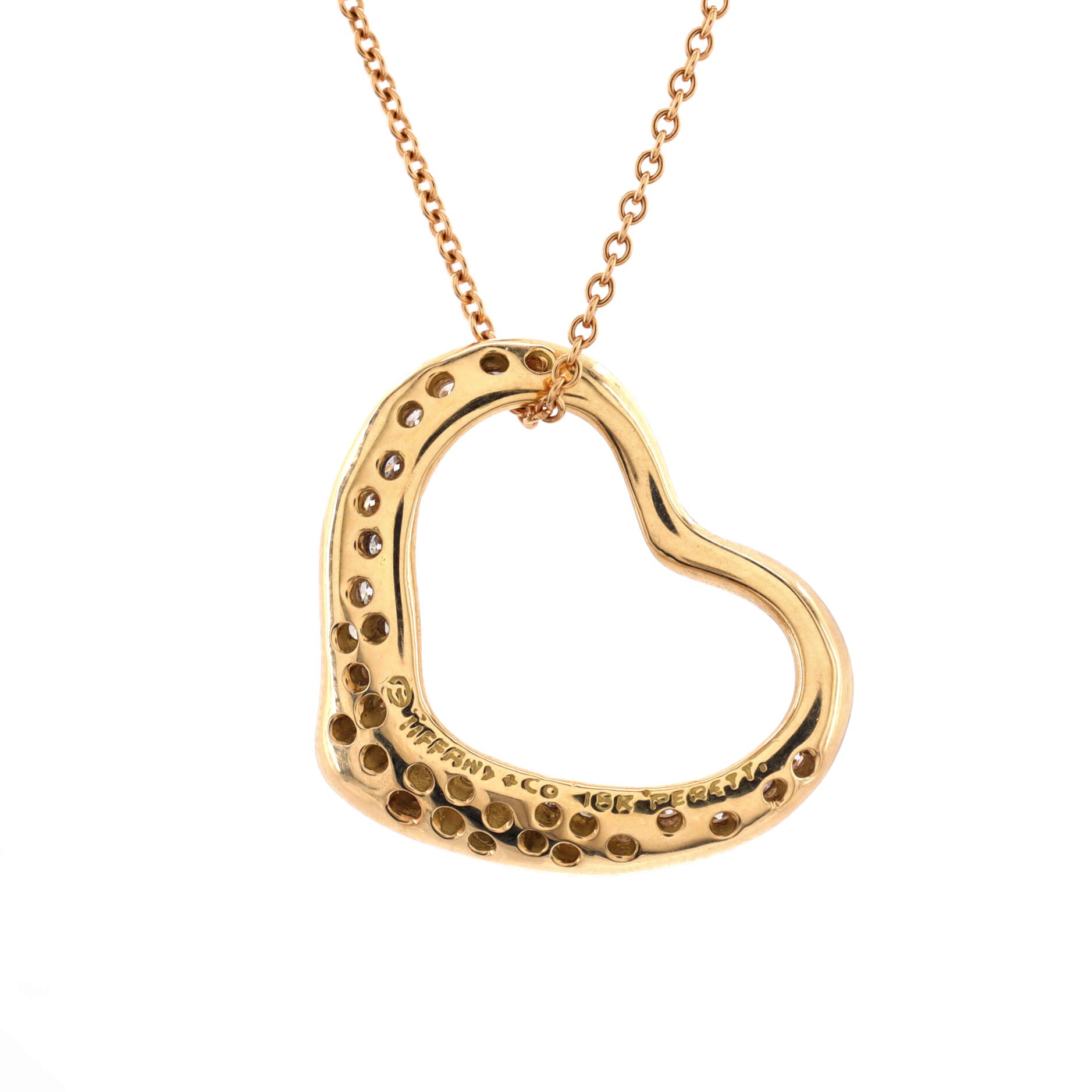 Elsa Peretti Open Heart Pendant Necklace 18K Yellow Gold with Diamonds 16mm