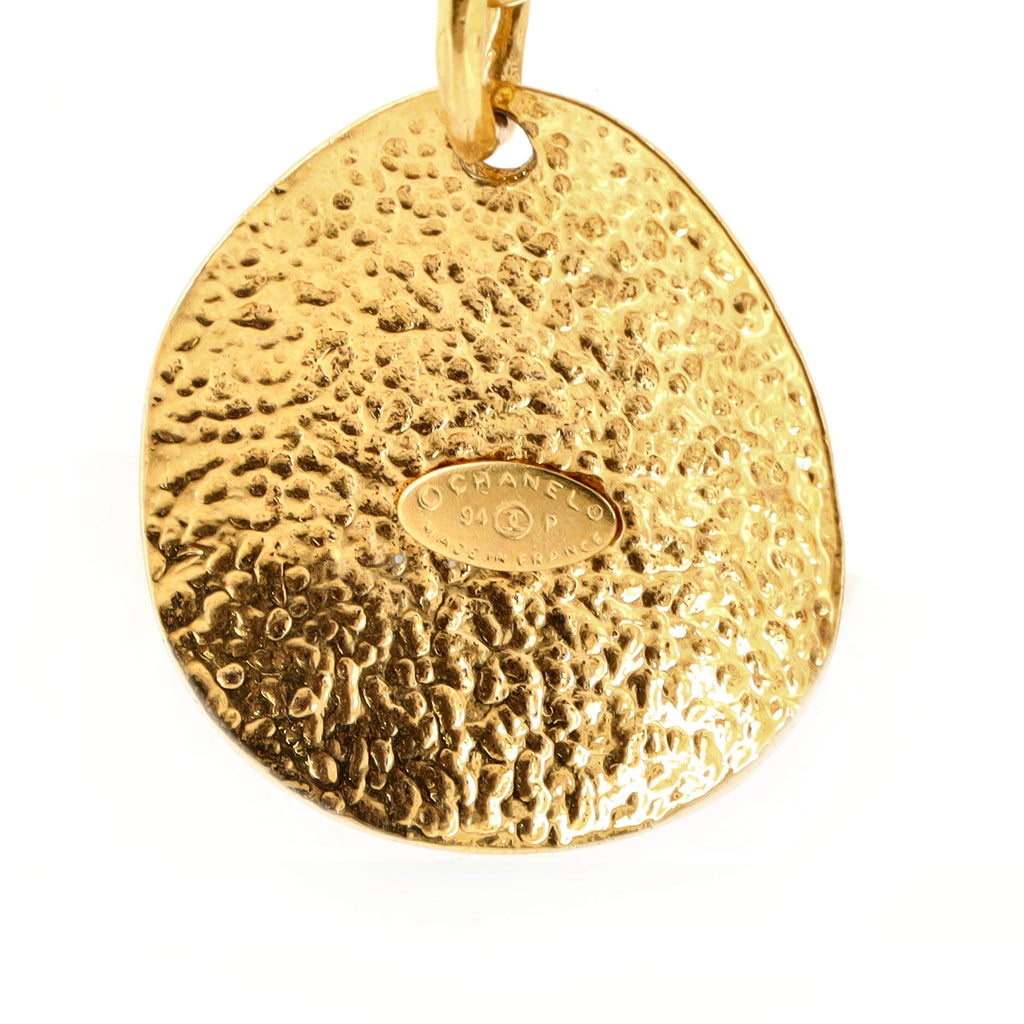 Vintage CC Quilted Teardrop Pendant Necklace Metal