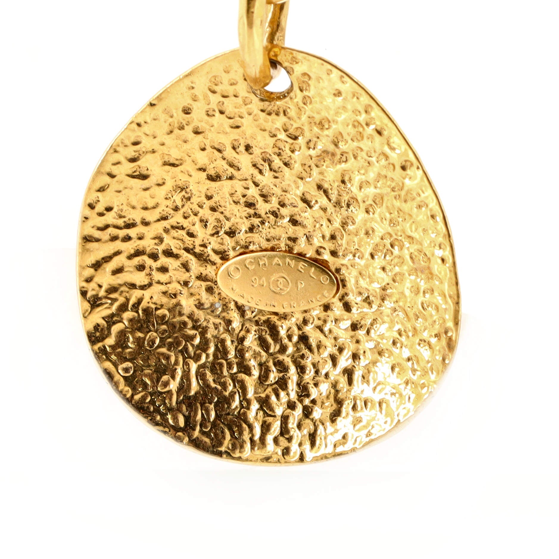 Vintage CC Quilted Teardrop Pendant Necklace Metal