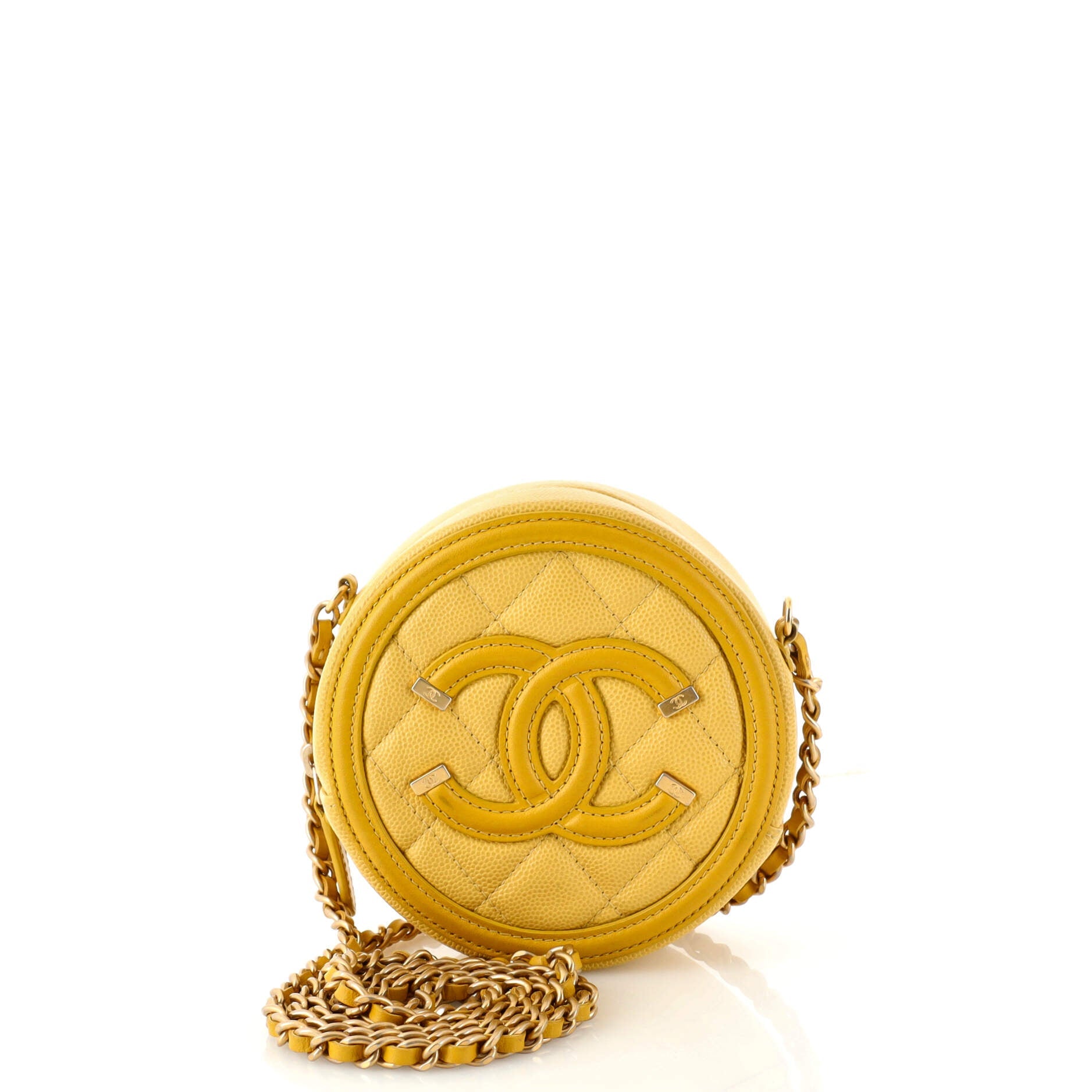 Filigree Round Clutch with Chain Quilted Caviar Mini