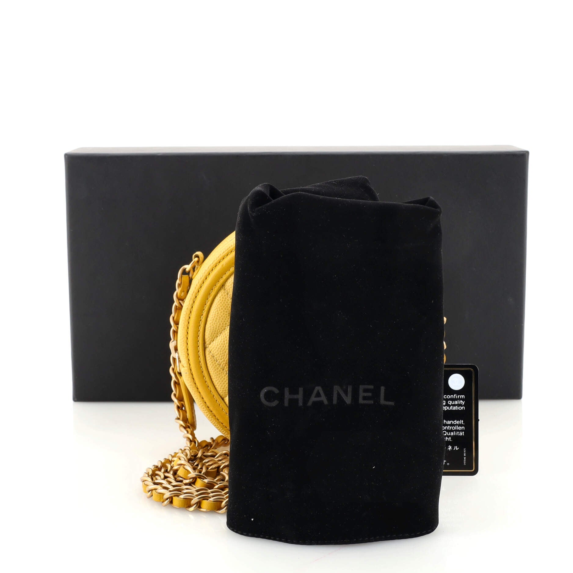 Filigree Round Clutch with Chain Quilted Caviar Mini