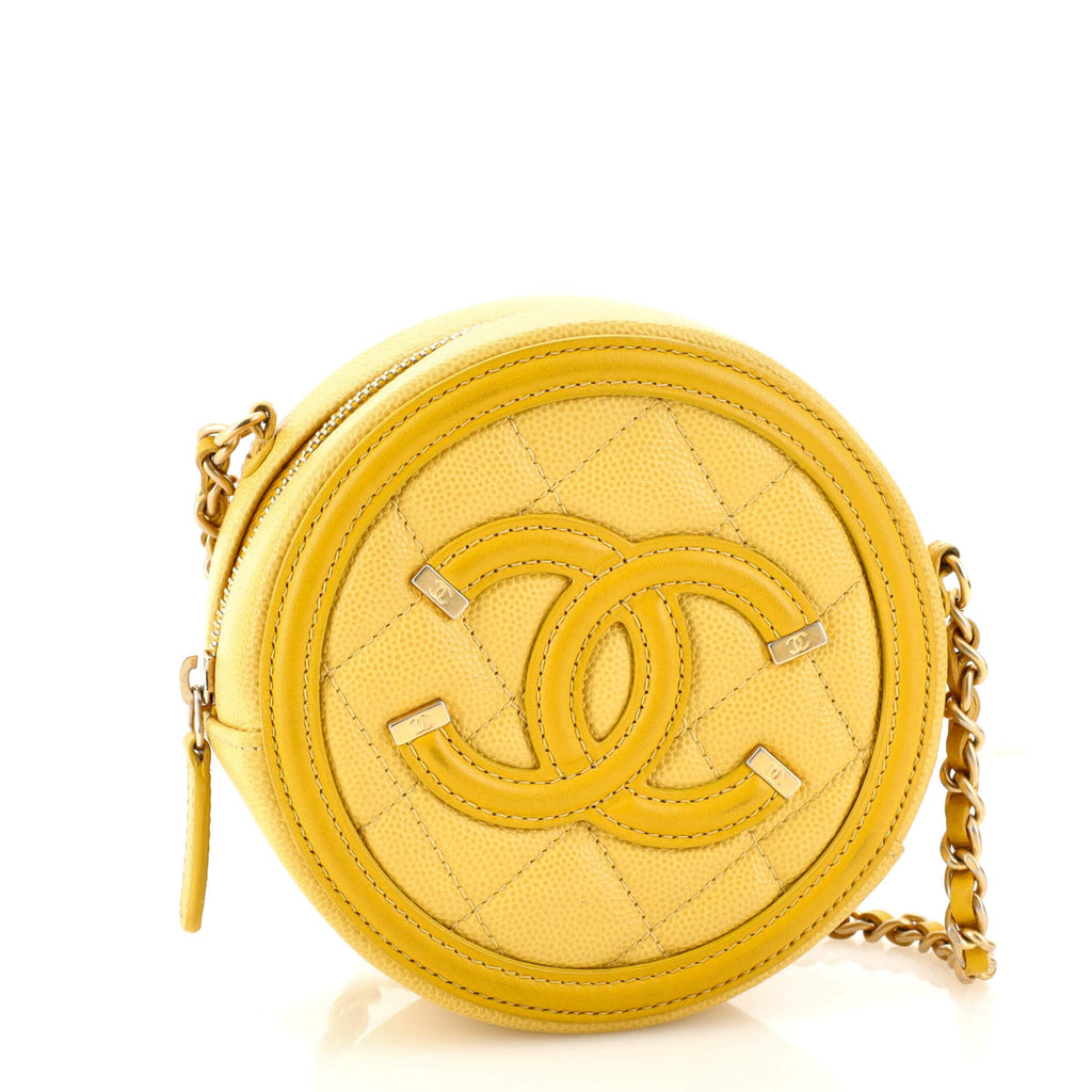 Filigree Round Clutch with Chain Quilted Caviar Mini