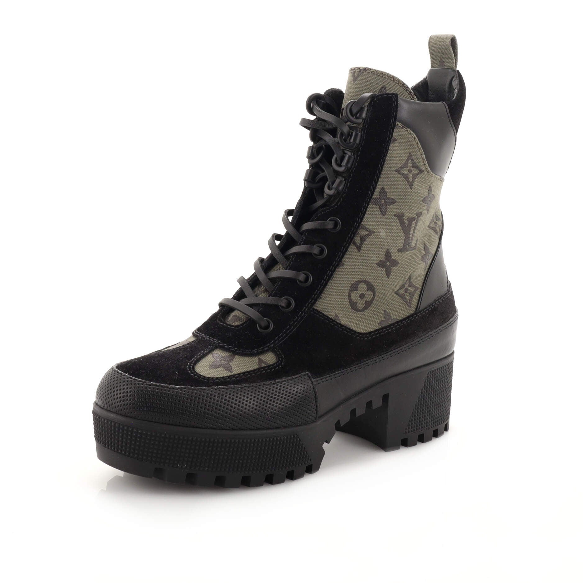 Women's Laureate Platform Desert Boots Suede with Monogram Canvas