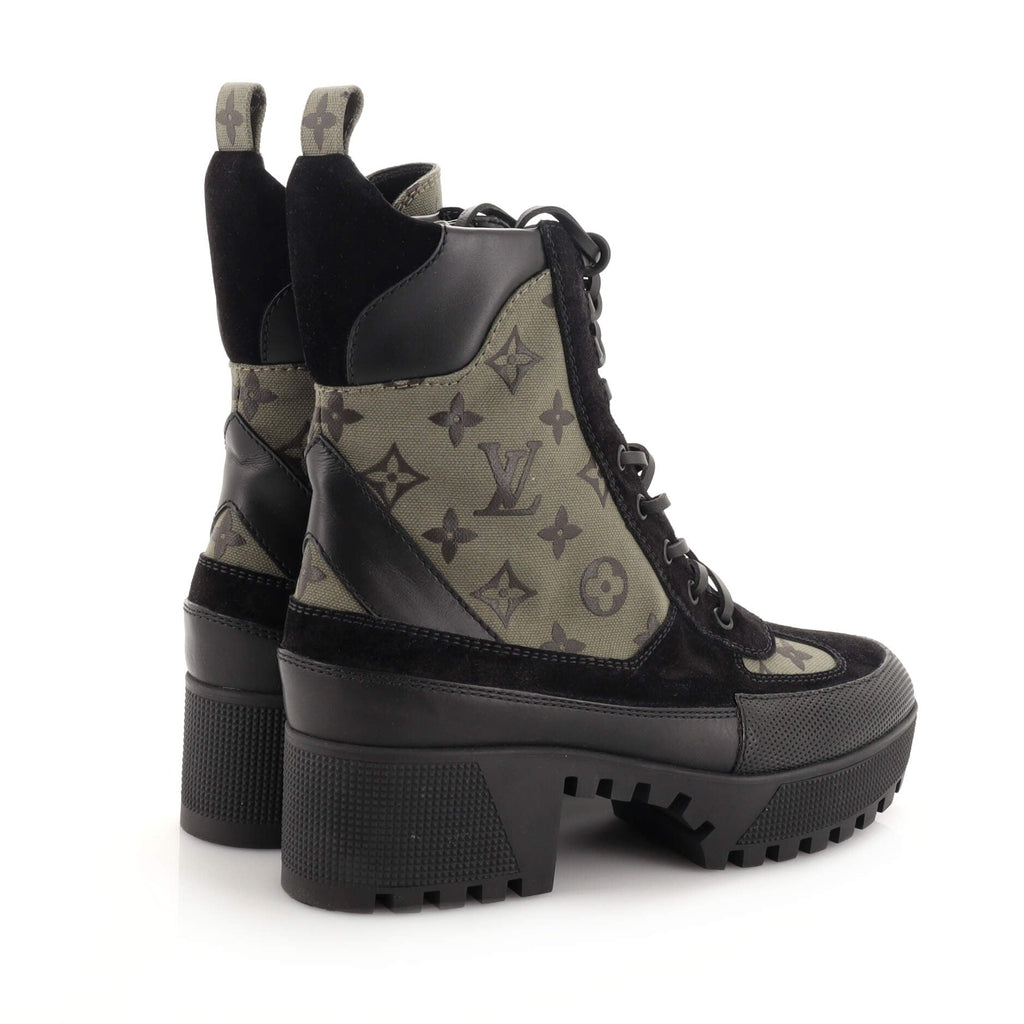 Women's Laureate Platform Desert Boots Suede with Monogram Canvas
