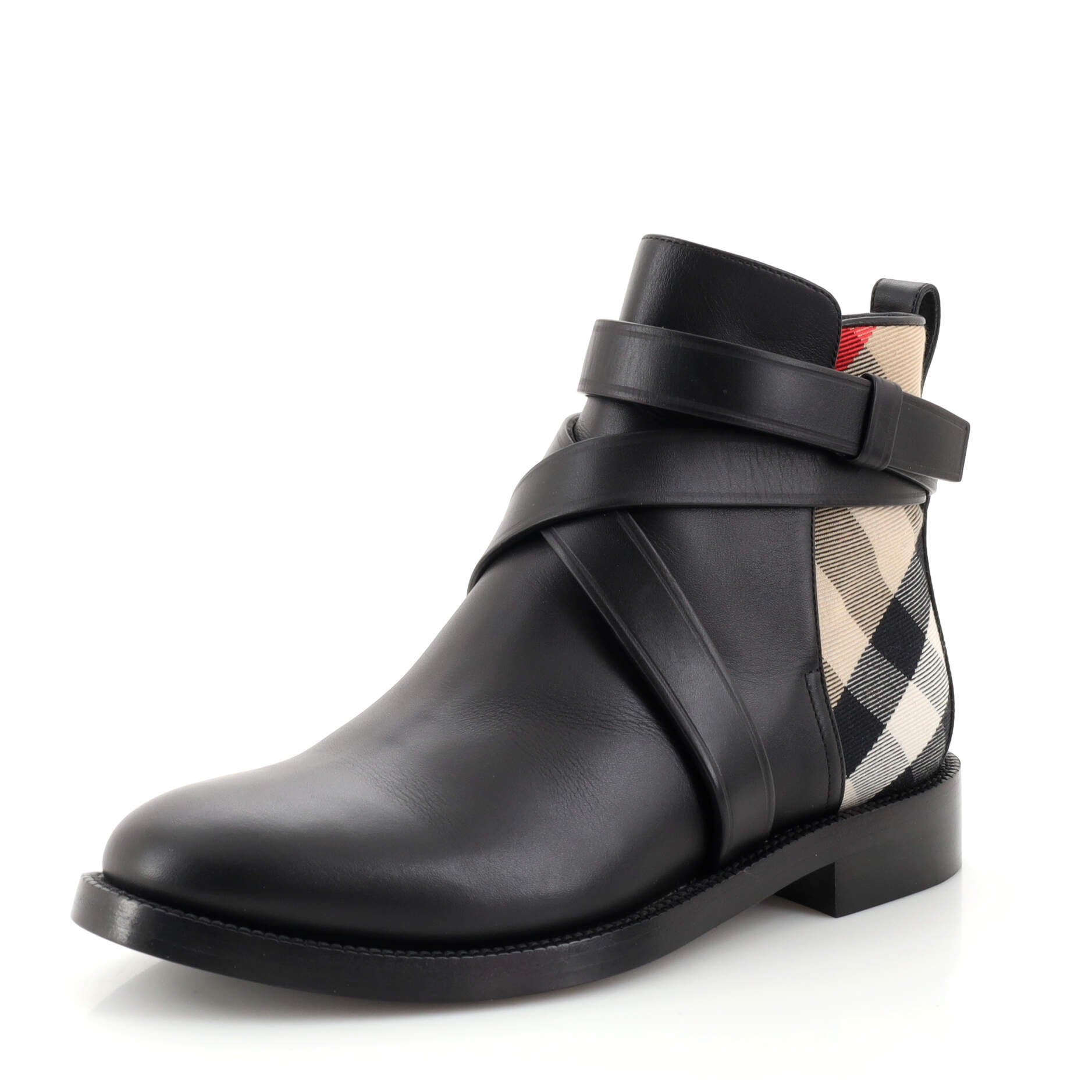 Women's New Pryle Boots Leather with Check Canvas