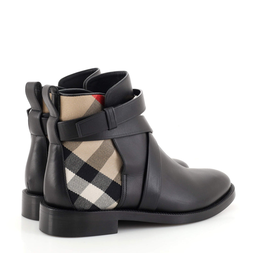 Women's New Pryle Boots Leather with Check Canvas