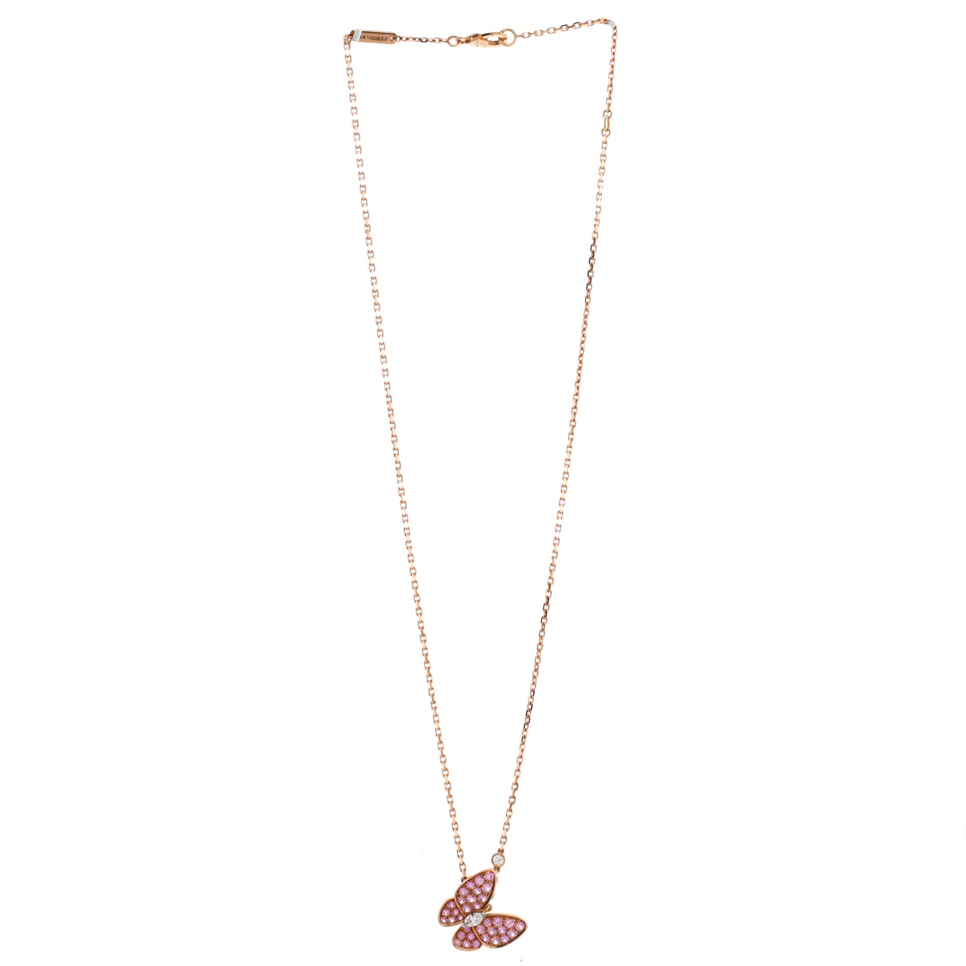 Two Butterfly Pendant Necklace 18K Rose Gold with Pink Sapphires and Diamonds